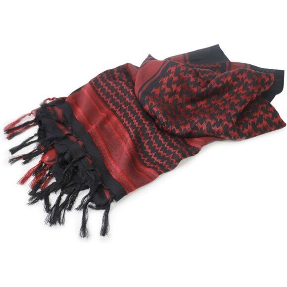 ⚡Men Black Red 100% Cotton Military Shemagh Tactical Keffiyeh Scarf Wrap - Picture 4 of 9